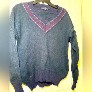 Nautica Men’s 100% Wool V Neck Two Tone Sweater Size Large Green Blue Classic